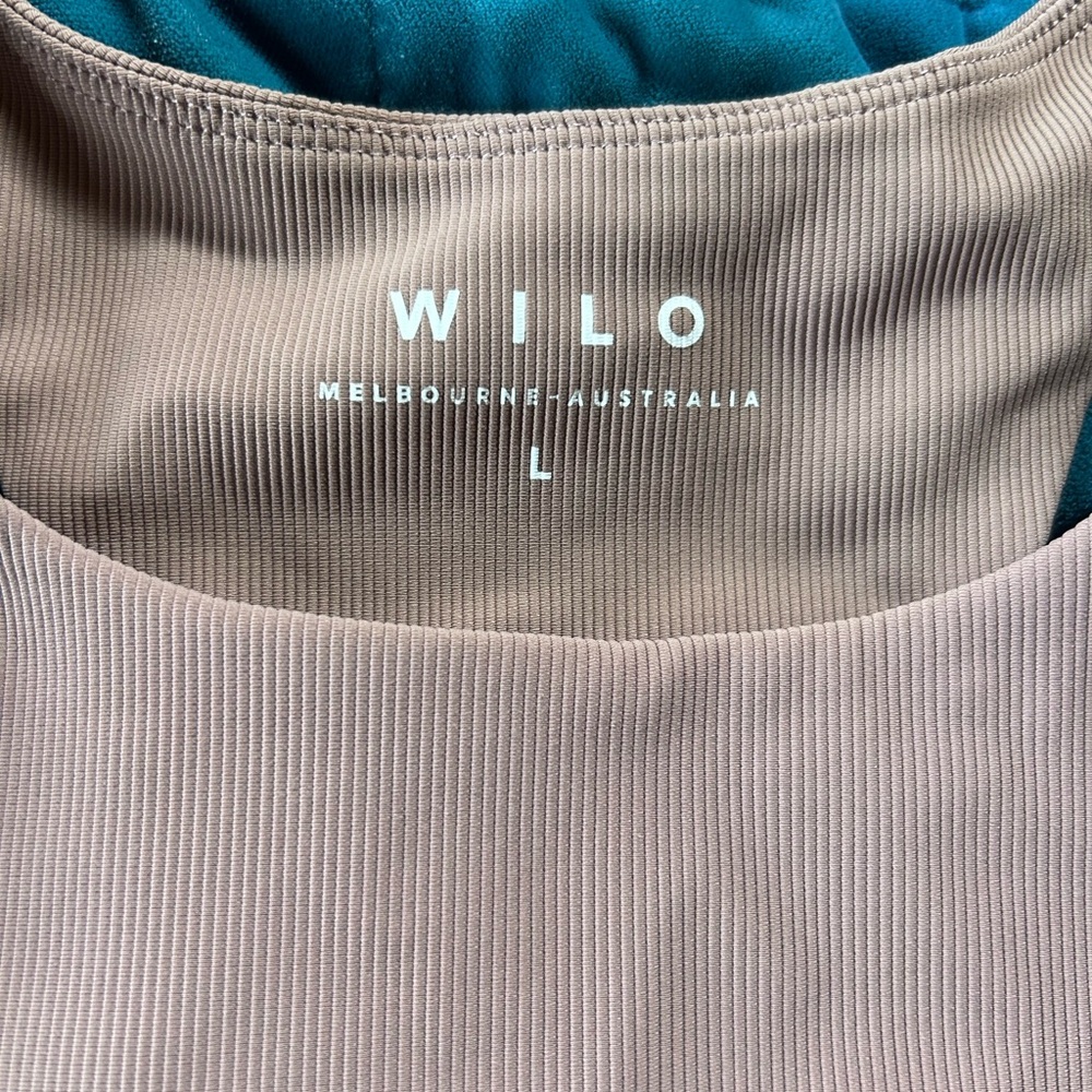 Wilo Longline Ribbed Sports Bra Crop Top Tan Size Large - Picture 3 of 3